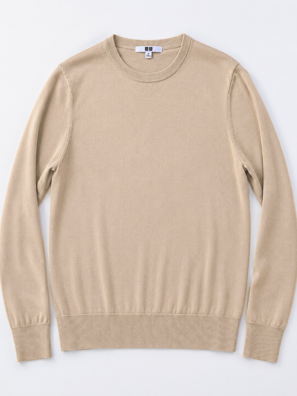UNIQLO 100% Wool Beige Crew Neck Sweater Women's Medium